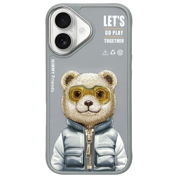 iPhone 16 dėklas Nimmy Cool&Cute 2.0 Bear – pilkas iPhone 16 dėklas Nimmy Cool&Cute 2.0 Bear – pilkas