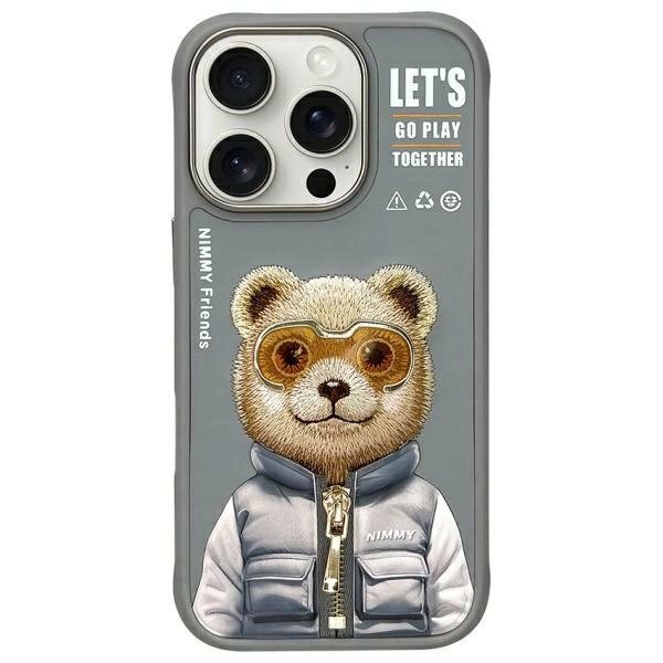 iPhone 16 Pro dėklas Nimmy Cool&Cute 2.0 Bear – pilkas