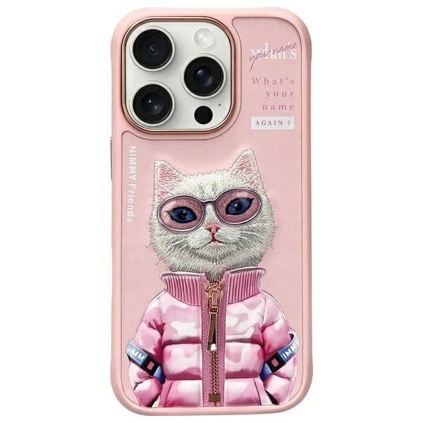 iPhone 16 Pro dėklas Nimmy Cool& Cute 2.0 Cat – rožinis