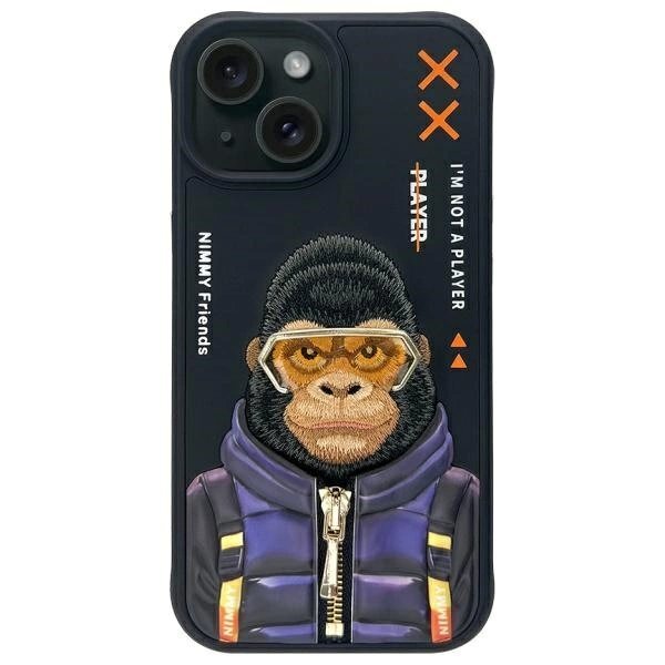 iPhone 15 Nimmy Cool&Cute 2.0 beždžionės dėklas – juodas iPhone 15 Nimmy Cool&Cute 2.0 beždžionės dėklas – juodas