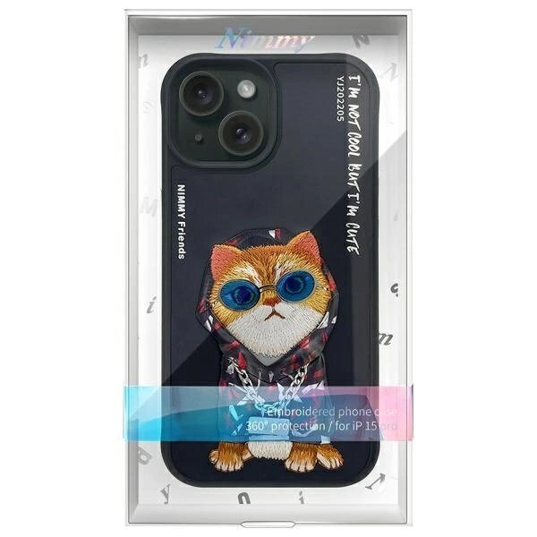 iPhone 15 Nimmy Glasses Cool Cat dėklas – juodas 11
