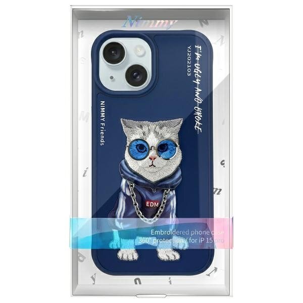 iPhone 15 Nimmy Glasses Cool Cat dėklas – mėlynas 11