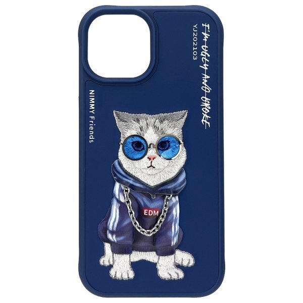 iPhone 15 Nimmy Glasses Cool Cat dėklas – mėlynas 3 iPhone 15 Nimmy Glasses Cool Cat dėklas – mėlynas 3