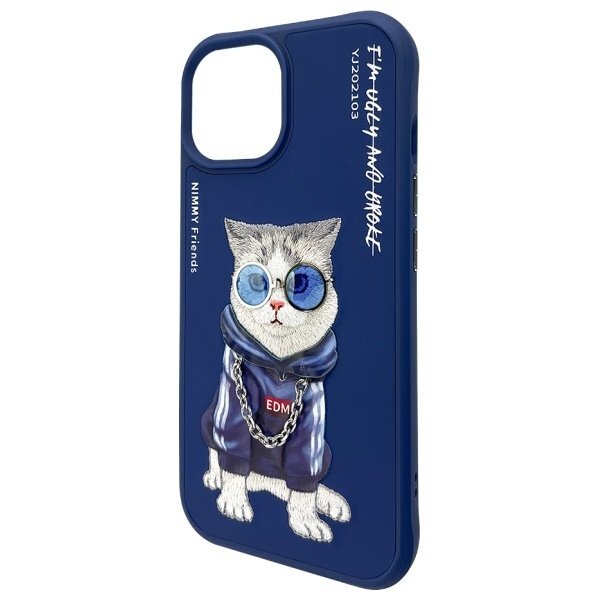 iPhone 15 Nimmy Glasses Cool Cat dėklas – mėlynas 5