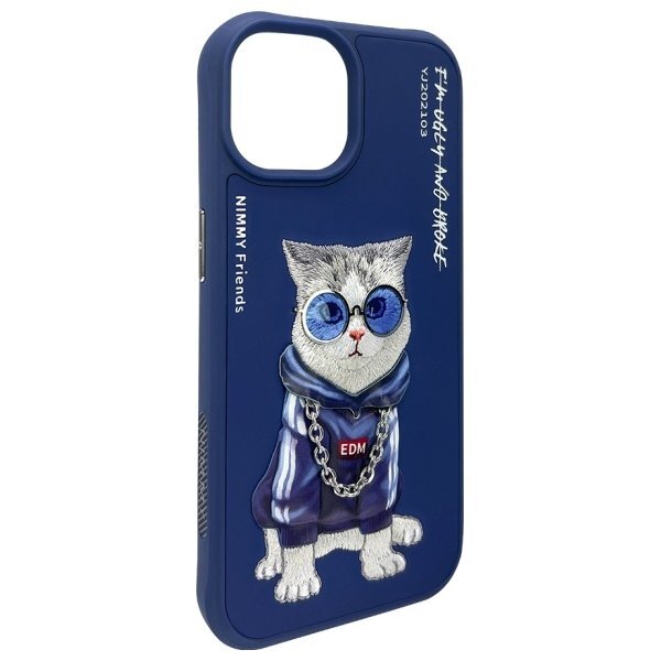 iPhone 15 Nimmy Glasses Cool Cat dėklas – mėlynas 6