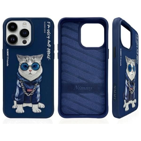 iPhone 15 Pro Nimmy Glasses Cool Cat dėklas – mėlynas 1 iPhone 15 Pro Nimmy Glasses Cool Cat dėklas – mėlynas 1