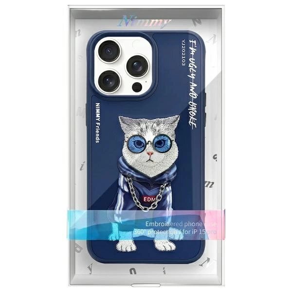 iPhone 15 Pro Nimmy Glasses Cool Cat dėklas – mėlynas 10