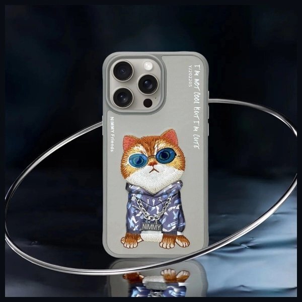 iPhone 15 Pro Nimmy Glasses Cool Cat dėklas – pilkas 7