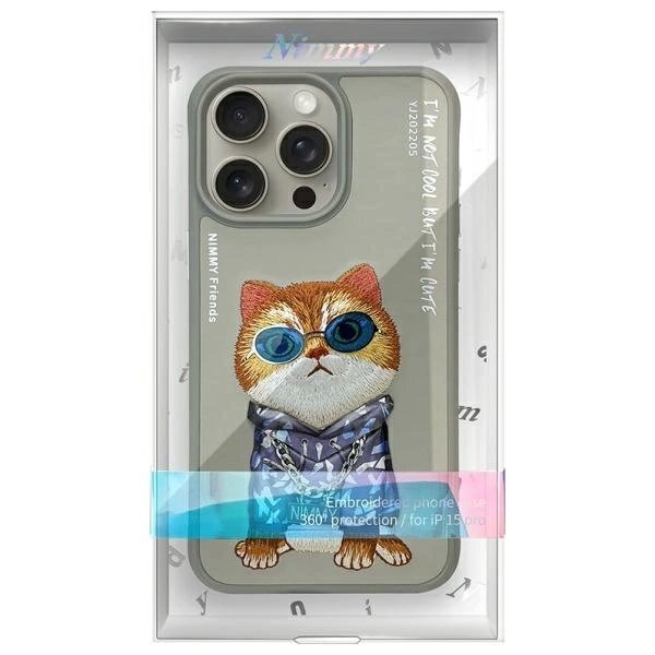 iPhone 15 Pro Nimmy Glasses Cool Cat dėklas – pilkas 8
