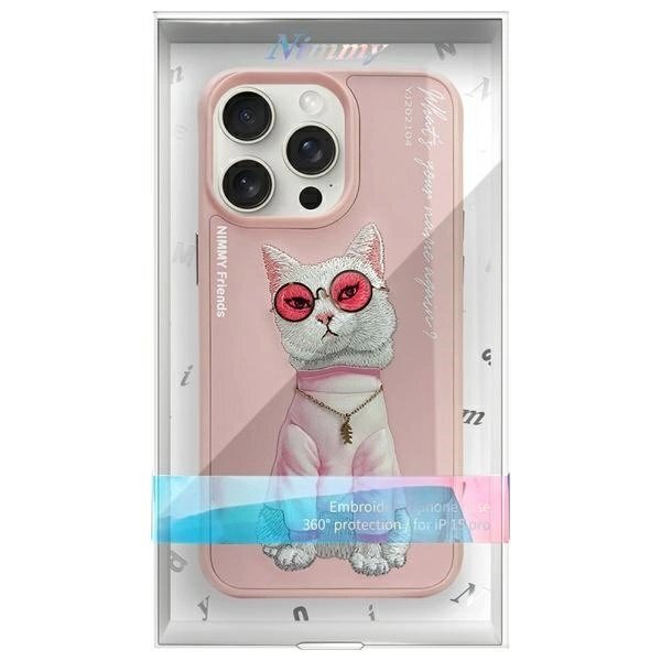 iPhone 15 Pro Max Nimmy Glasses Cool Cat dėklas – rožinis 10