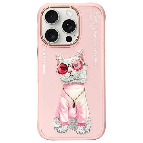 iPhone 16 Pro Max dėklas Nimmy Glasses Cool Cat – rožinis