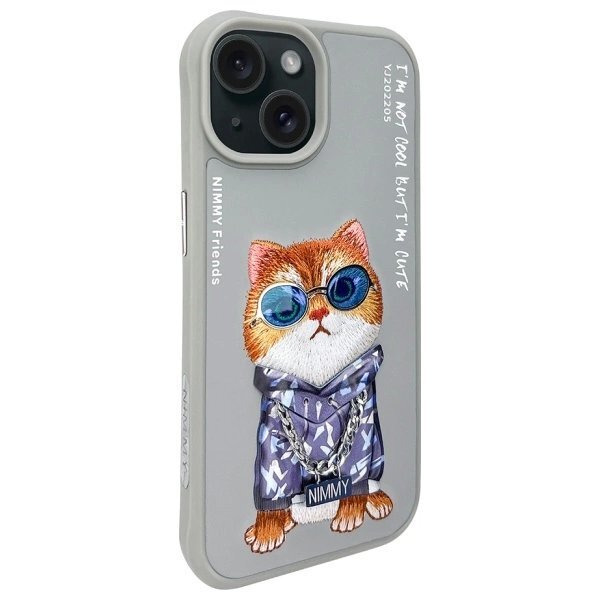 iPhone 15 Nimmy Glasses Cool Cat dėklas – pilkas 1 iPhone 15 Nimmy Glasses Cool Cat dėklas – pilkas 1