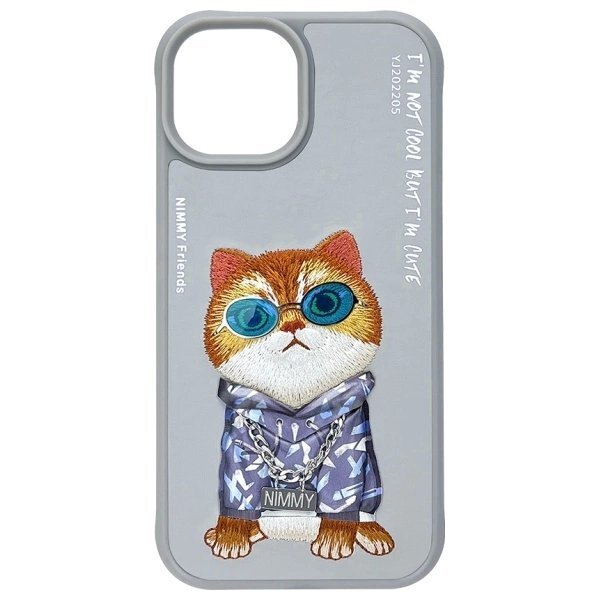 iPhone 15 Nimmy Glasses Cool Cat dėklas – pilkas 3 iPhone 15 Nimmy Glasses Cool Cat dėklas – pilkas 3