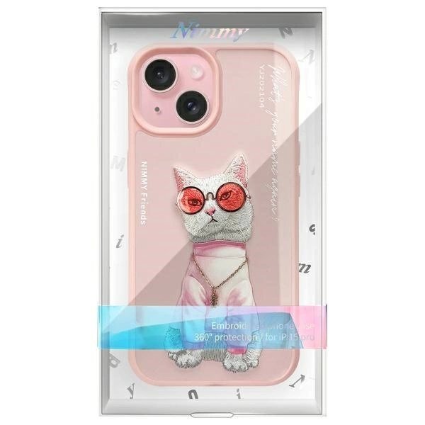 iPhone 15 Nimmy Glasses Cool Cat dėklas – rožinis 11