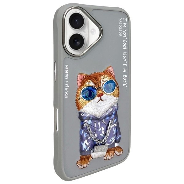 iPhone 16 dėklas Nimmy Glasses Cool Cat – pilkas 1