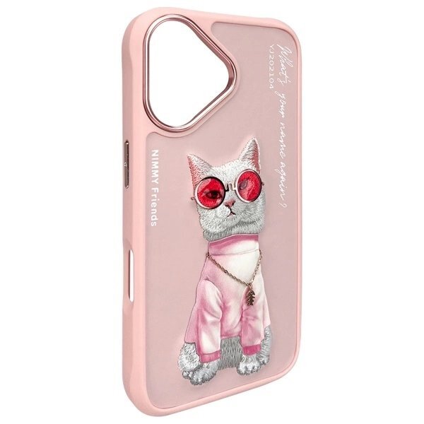 iPhone 16 dėklas Nimmy Glasses Cool Cat – rožinis 3