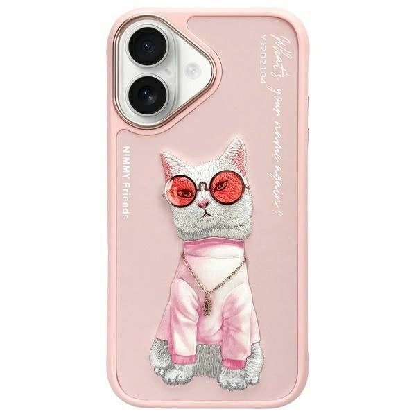 iPhone 16 dėklas Nimmy Glasses Cool Cat – rožinis iPhone 16 dėklas Nimmy Glasses Cool Cat – rožinis