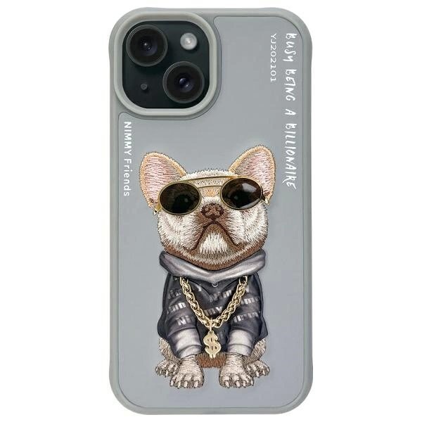 iPhone 15 Nimmy Glasses Cool Dog dėklas – pilkas iPhone 15 Nimmy Glasses Cool Dog dėklas – pilkas