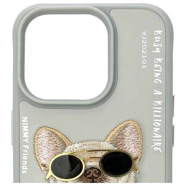 iPhone 15 Pro Nimmy Glasses Cool Dog dėklas – pilkas 2