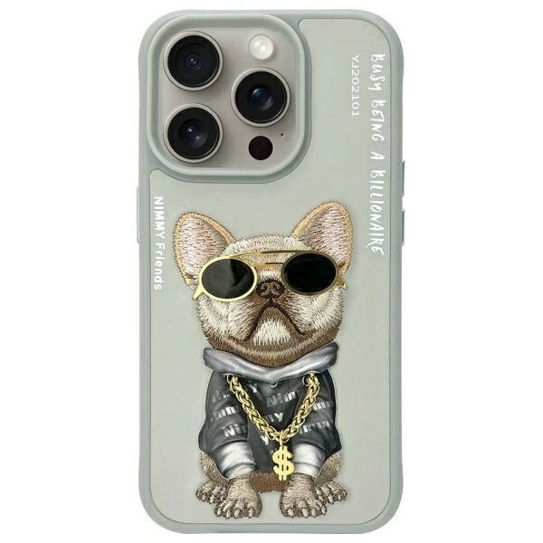 iPhone 15 Pro Nimmy Glasses Cool Dog dėklas – pilkas iPhone 15 Pro Nimmy Glasses Cool Dog dėklas – pilkas