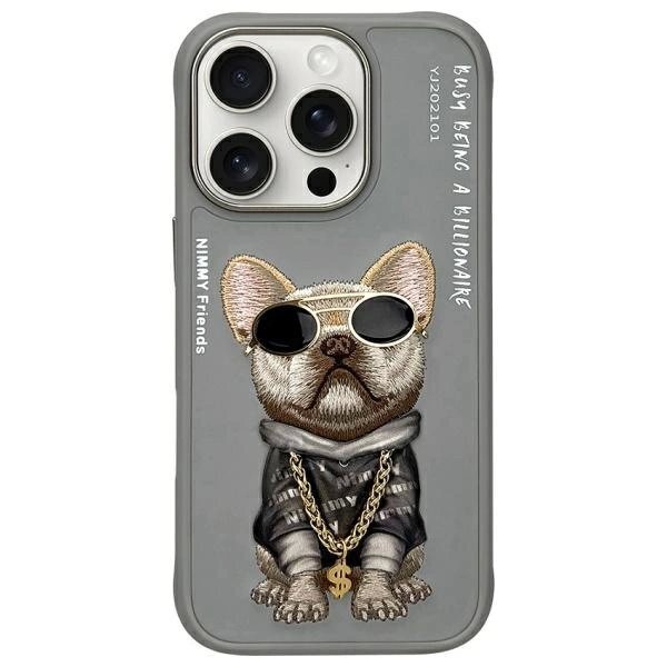 iPhone 16 Pro dėklas Nimmy Glasses Cool Dog – pilkas iPhone 16 Pro dėklas Nimmy Glasses Cool Dog – pilkas