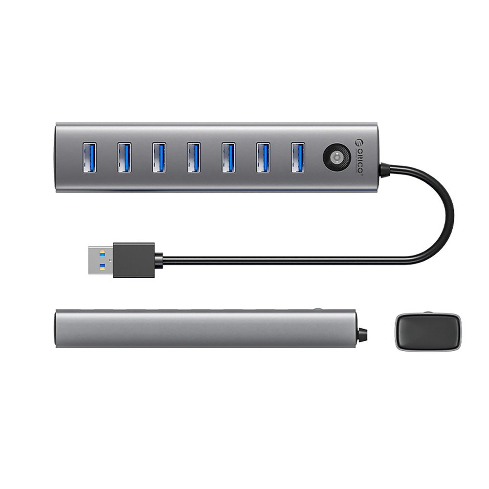 USB šakotuvas Orico CL7U-U3 7x USB-A 3.0 + USB-C 5V/3A 1m – pilkas 1