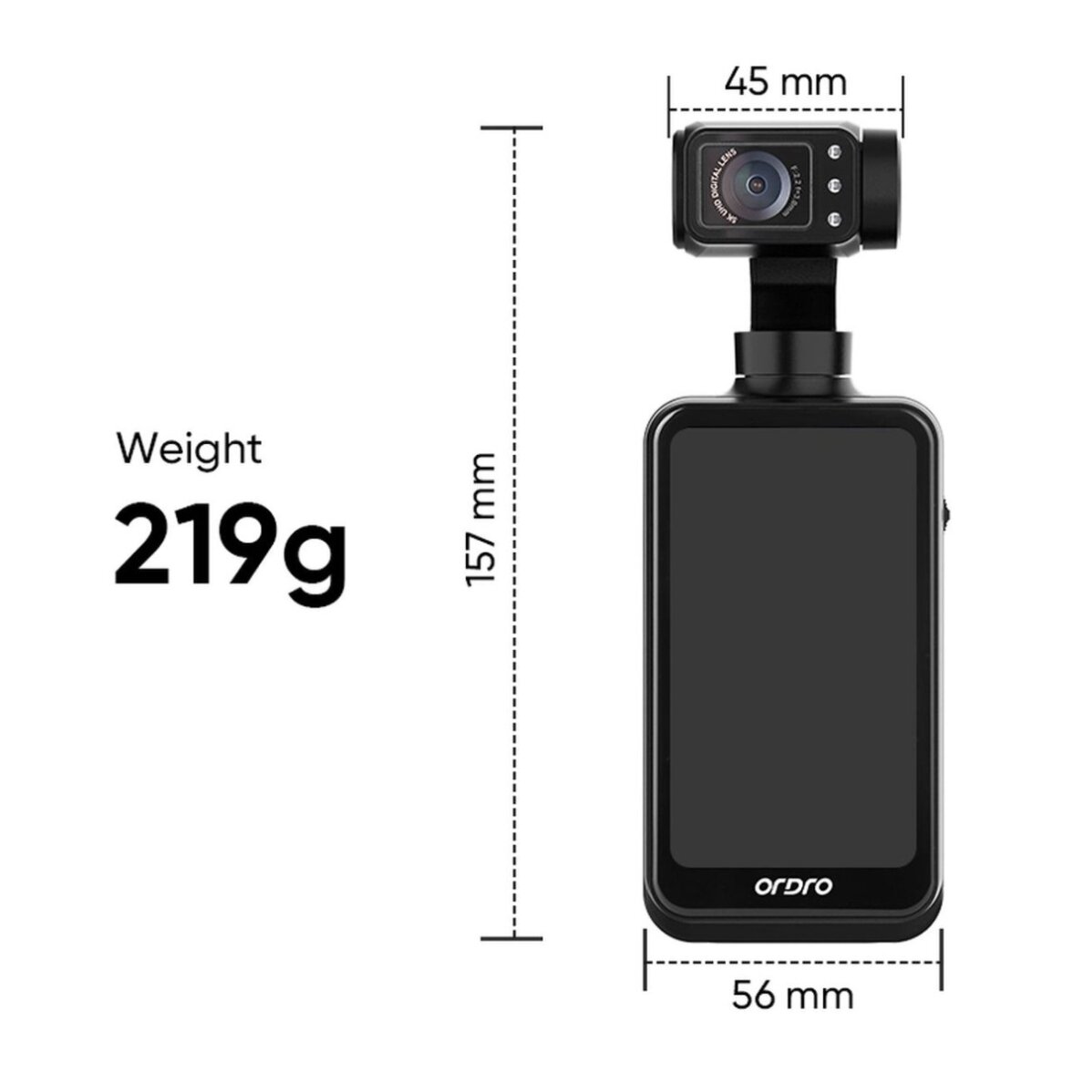 Kamera su stabilizatoriumi Ordro Pocket M5 3 ašių Gimbal, 5K, tinkama vlogams ir YouTube – juoda 15