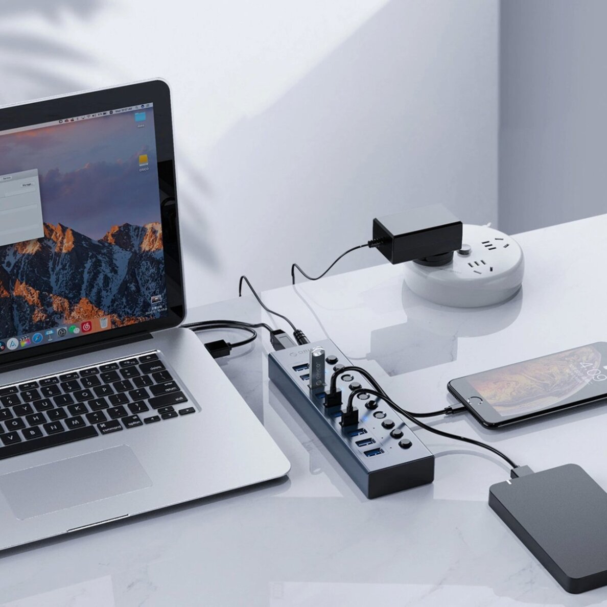 USB šakotuvas Orico BT2U3-13AB 13x USB-A 3.0 su jungikliais – pilkas 3