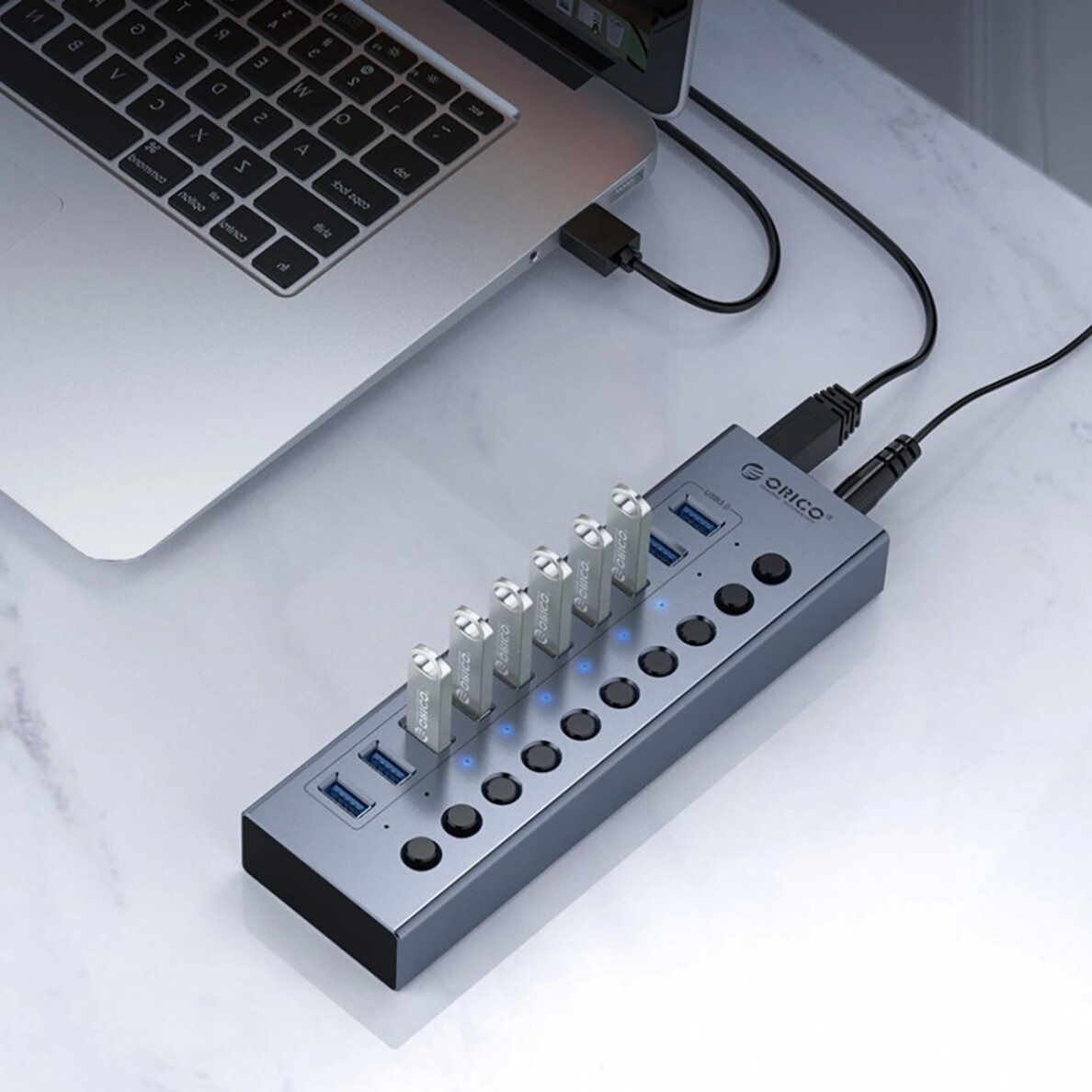 USB šakotuvas Orico BT2U3-16AB 16x USB-A 3.0 su jungikliais – pilkas 3 USB šakotuvas Orico BT2U3-16AB 16x USB-A 3.0 su jungikliais – pilkas 3