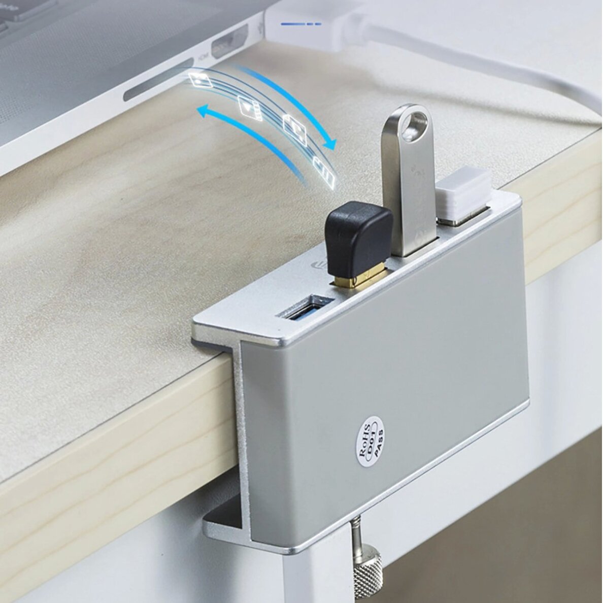 USB šakotuvas Orico MH4PU tvirtinamas prie stalo 4x USB-A 3.0 – sidabrinis 4