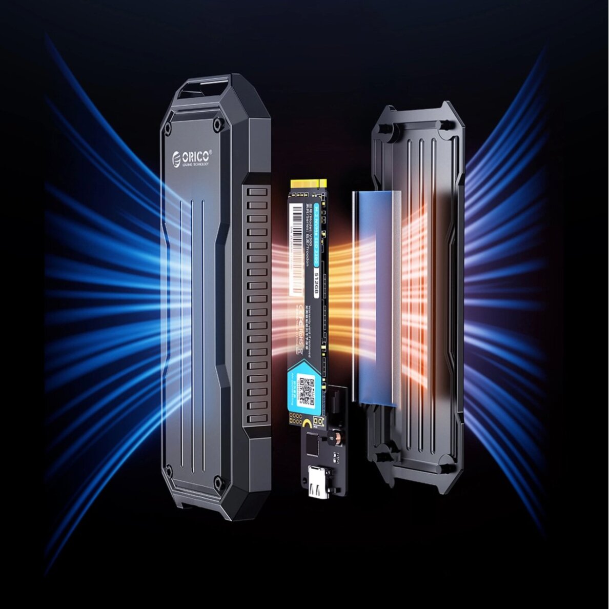 Diskų korpusas Orico OXS2C3-G2 M.2 NVMe/SATA SSD USB-C 3.2 sutvirtintas – pilkas 4 Diskų korpusas Orico OXS2C3-G2 M.2 NVMe/SATA SSD USB-C 3.2 sutvirtintas – pilkas 4