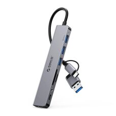 USB šakotuvas Orico YSA8-U3 Docking Station 3x USB-A 2.0 + 1x USB-A 3.0 + 1x USB-C 2.0 + 1x 3.5mm audio + 2x TF & SD – pilkas