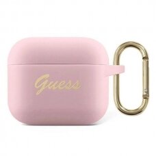 Originalus dėklas Guess GUA3SSSI AirPods 3 cover rožinis/rožinis Silicone Vintage Script