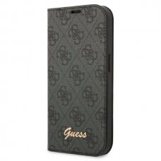 Originalus dėklas Guess GUBKP14LHG4SHK iPhone 14 Pro 6.1 Juodas book 4G Vintage Gold Logo