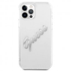 Originalus dėklas Guess GUHCP12LKTRSVSI iPhone 12 Pro Max 6.7  Permatomas hardcase Vintage Script Silver