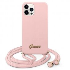 Originalus dėklas Guess GUHCP12LLSCLMMGLP iPhone 12 Pro Max 6.7  rožinis/rožinis hardcase Metal Logo Cord