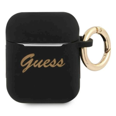 Originalus Guess dėklas GUA2SSSK AirPods cover Juodas/Juodas Silikoninis Vintage Script