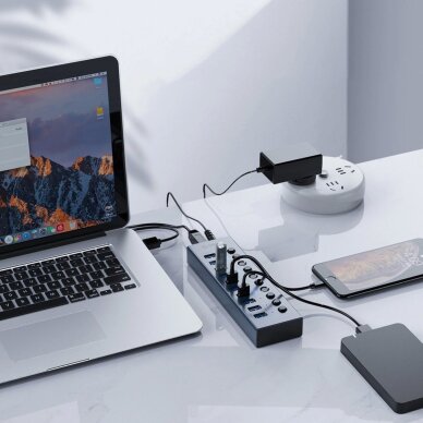 USB šakotuvas Orico BT2U3-16AB 16x USB-A 3.0 su jungikliais – pilkas 4 USB šakotuvas Orico BT2U3-16AB 16x USB-A 3.0 su jungikliais – pilkas 4