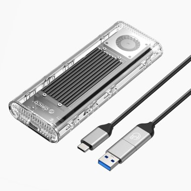 Diskų korpusas Orico TCM2-G20 M.2 NVME USB-C 3.2 20Gb/s – sidabrinis / permatomas Diskų korpusas Orico TCM2-G20 M.2 NVME USB-C 3.2 20Gb/s – sidabrinis / permatomas