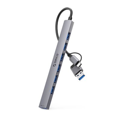 USB šakotuvas Orico YSA2-U3 Docking Station 1x USB-A 3.0 + 6x USB-A 2.0 – pilkas