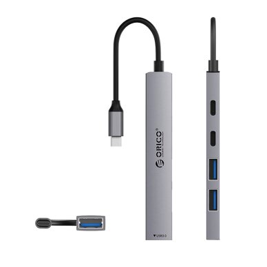 USB šakotuvas Orico YSB4-U2 Docking Station 2x USB-A 2.0 + 1x USB-A 3.0 + 1x USB-C 2.0 + 1x USB-C – pilkas 1