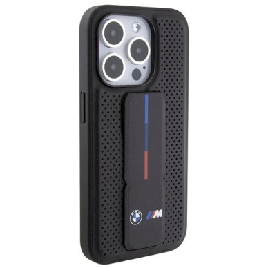Originalus BMW dėklas Grip Stand Smooth & Perforated iPhone 15 Pro - Juodas 4 Originalus BMW dėklas Grip Stand Smooth & Perforated iPhone 15 Pro - Juodas 4