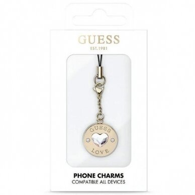 Originalus dėklas Guess case GUCPMHGLD Phone Strap Heart Diamond Charm su Rhinestones 1
