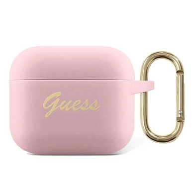 Originalus dėklas Guess GUA3SSSI AirPods 3 cover rožinis/rožinis Silicone Vintage Script Originalus dėklas Guess GUA3SSSI AirPods 3 cover rožinis/rožinis Silicone Vintage Script