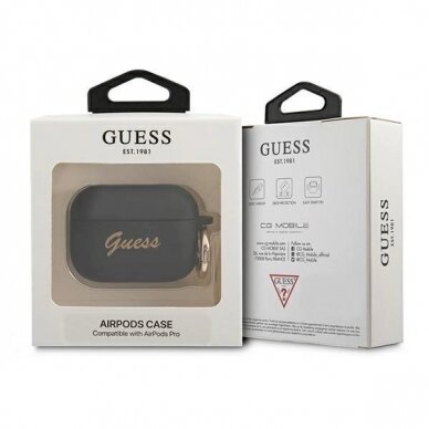 Originalus dėklas Guess GUAPSSSK AirPods Pro cover Juodas Silicone Vintage Script 2