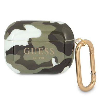 Originalus dėklas Guess GUAPUCAMA AirPods Pro cover žalias/khaki Camo Collection Originalus dėklas Guess GUAPUCAMA AirPods Pro cover žalias/khaki Camo Collection