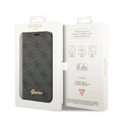 Originalus dėklas Guess GUBKP14LHG4SHK iPhone 14 Pro 6.1 Juodas book 4G Vintage Gold Logo 6
