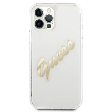 Originalus dėklas Guess GUHCP12MKTRSVGO iPhone 12/12 Pro 6.1  Permatomas hardcase Vintage Script Gold 2
