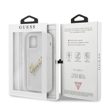 Originalus dėklas Guess GUHCP12MKTRSVGO iPhone 12/12 Pro 6.1  Permatomas hardcase Vintage Script Gold 7