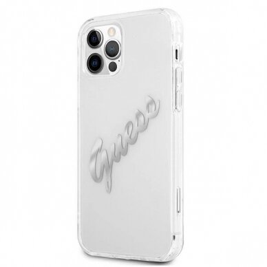 Originalus dėklas Guess GUHCP12MKTRSVSI iPhone 12/12 Pro 6.1  Permatomas hardcase Vintage Script Silver 1